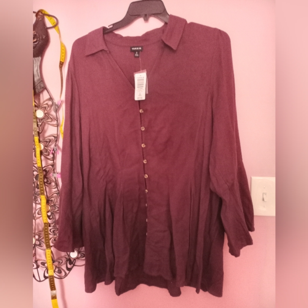 torrid Burgundy Corset Back Long Sleeve Shirt